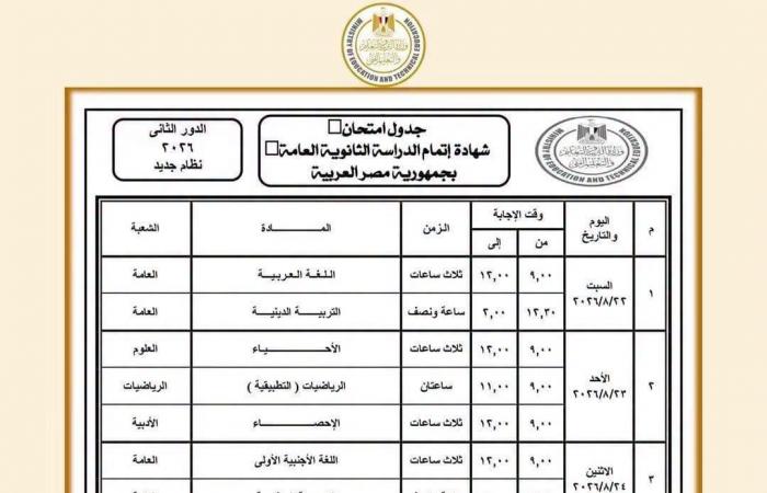 بالبلدي : عاجل|
      جدول
      امتحانات
      الثانوية
      العامة
      الدور
      الثاني
      2025..
      مواعيد
      الامتحانات
      الرسمية
      كاملة