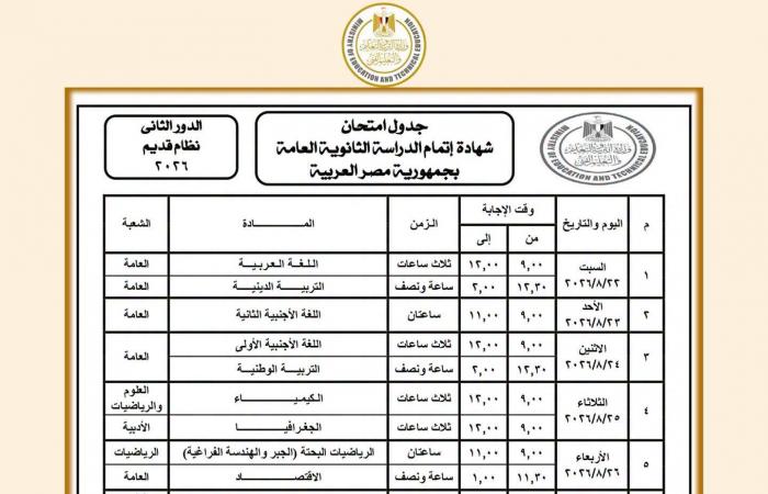 بالبلدي : انطلقت
      اليوم..
      جدول
      امتحانات
      الدور
      الثاني
      للثانوية
      العامة
      2026